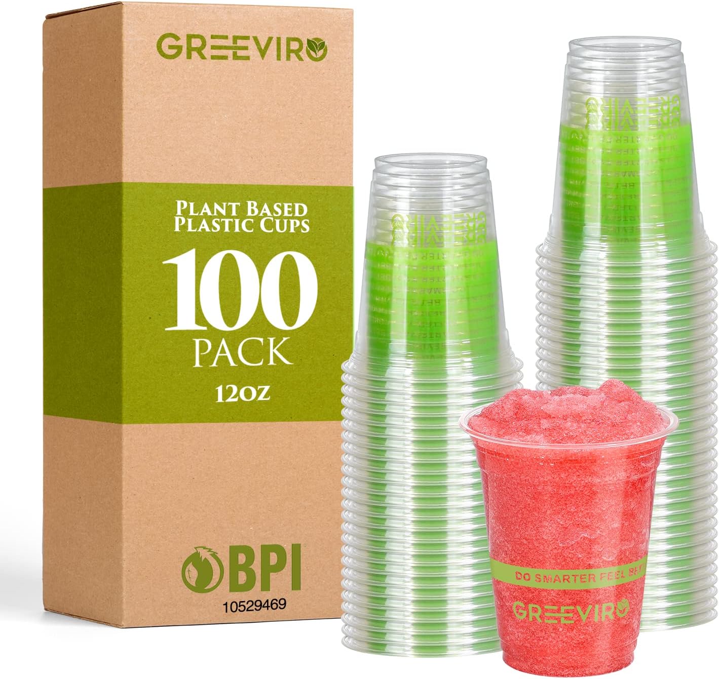 GREEVIRO Eco Compostable PlantBased Clear Plastic Cups