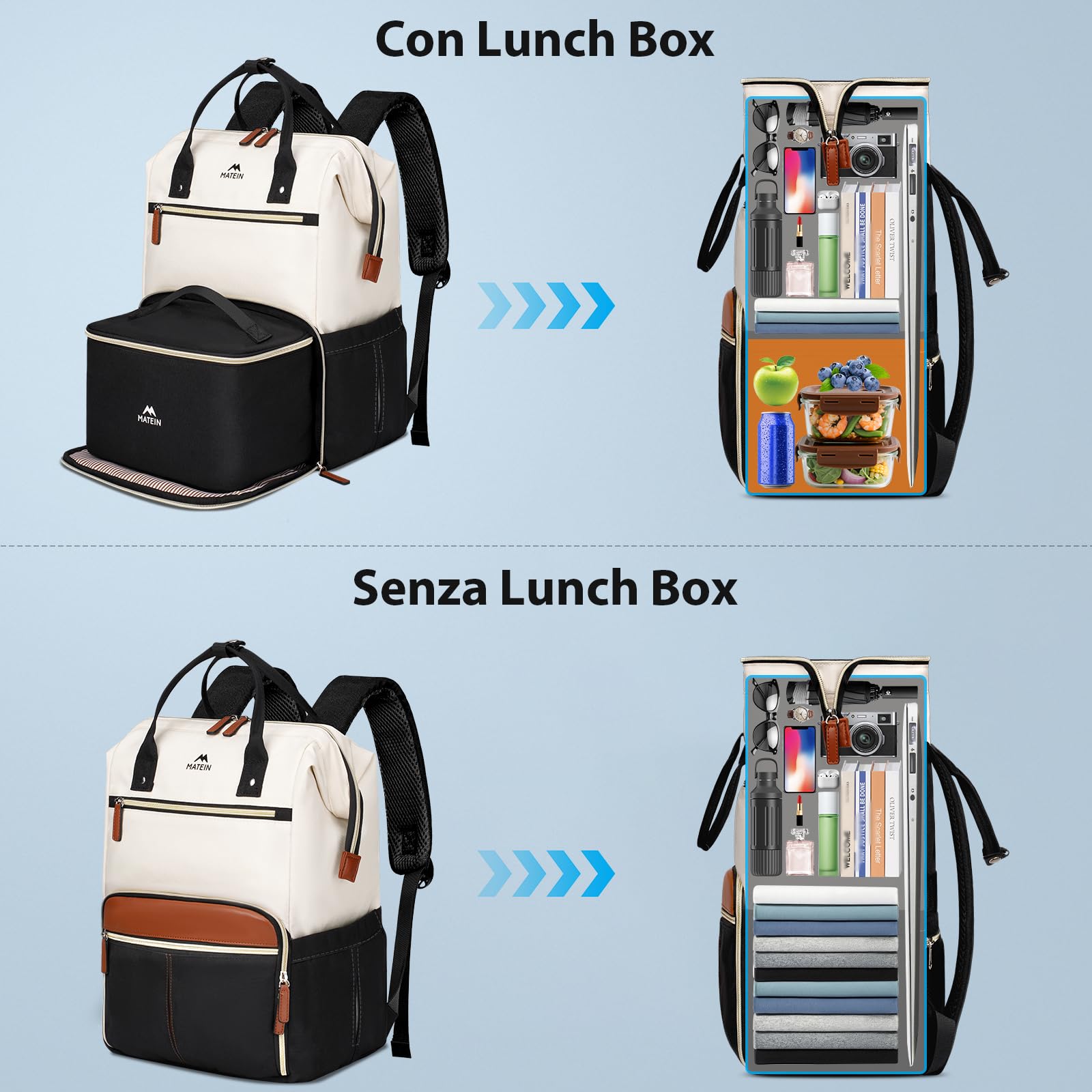 MATEIN Zaino PC 15,6 Pollici con Borsa Termica Porta Pranzo Rimovibile, Zaino Lavoro Donna Antifurto per Insegnanti e Infermiere, Multitasche Zaini da Viaggio Aereo per Ufficio, Università, Beige kaki