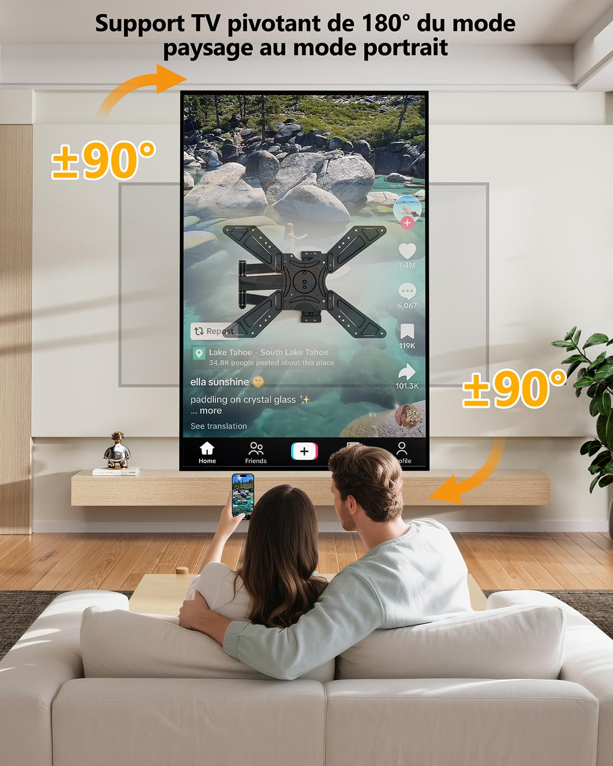 Support Mural TV à Bras Long 850mm pour Téléviseurs de 32-75 Pouces
