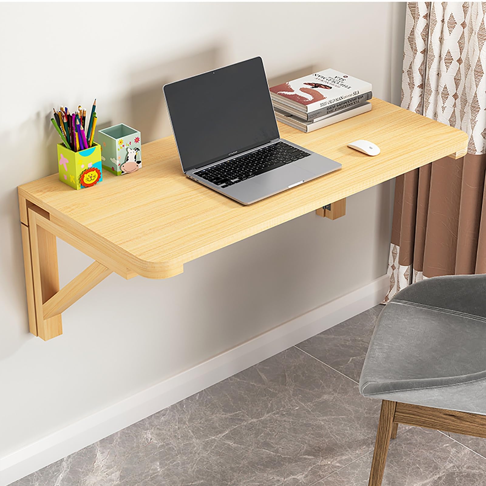 Bureau mural pliable bois gain de place table rabattable murale ordinateur portable 100x40
