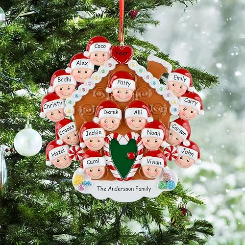 Miniatura 2 de Adorno navideño personalizado de la familia de pan de jengibre, adorno de pan de jengibre para 17 niños, galletas para hornear de la primera Navidad