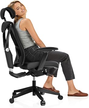 Desktronic Ergonomic Office Chair Adjustable Desk Chair with Lumbar Support, Wide Seat, Headrest, 9 Adjustable Settings, Breathable Mesh Back, Comfortable Home Office Chair for Long Hours