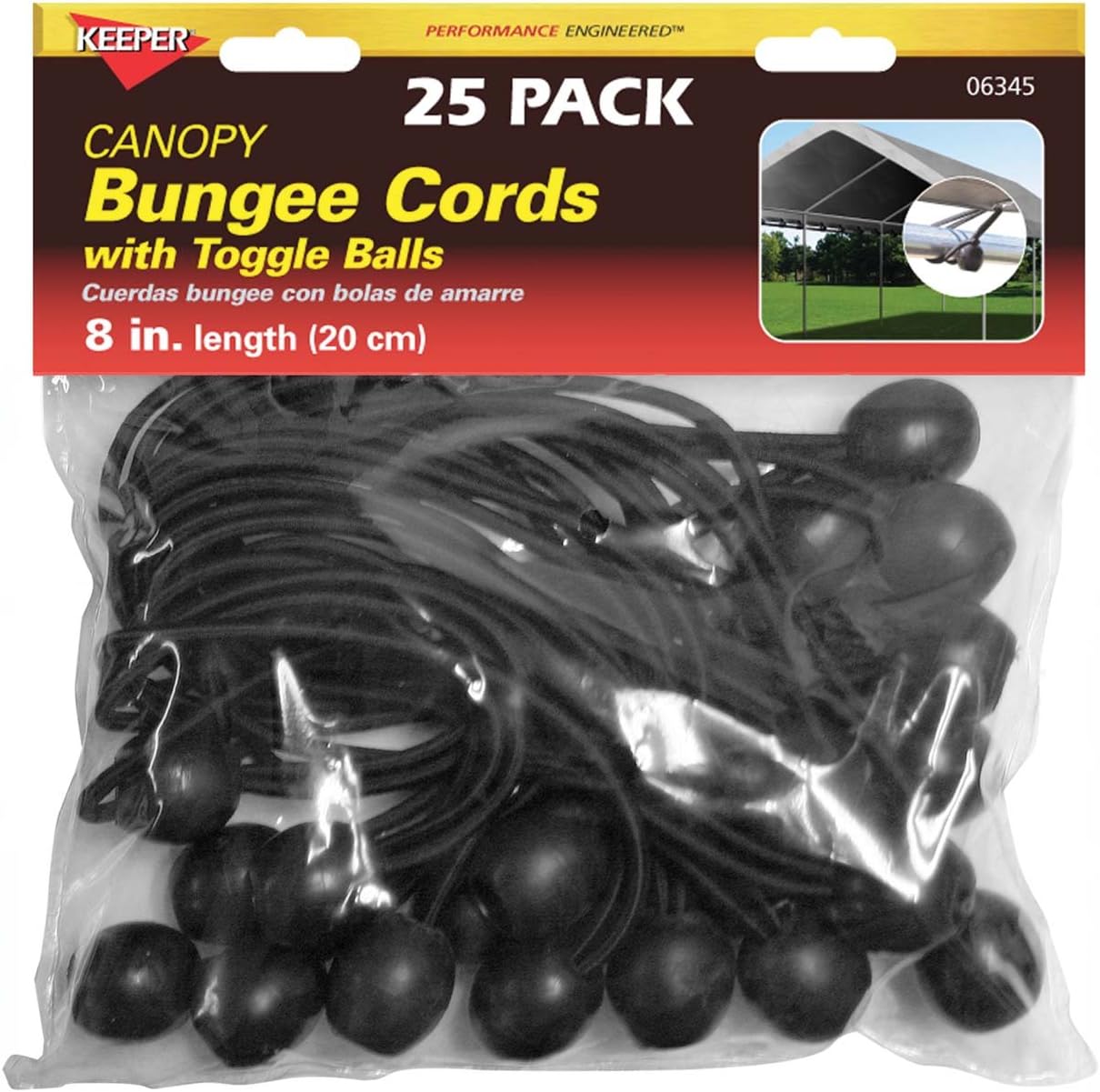 Keeper 8" Canopy Bungee Cords with Toggle Balls, 25 Pack