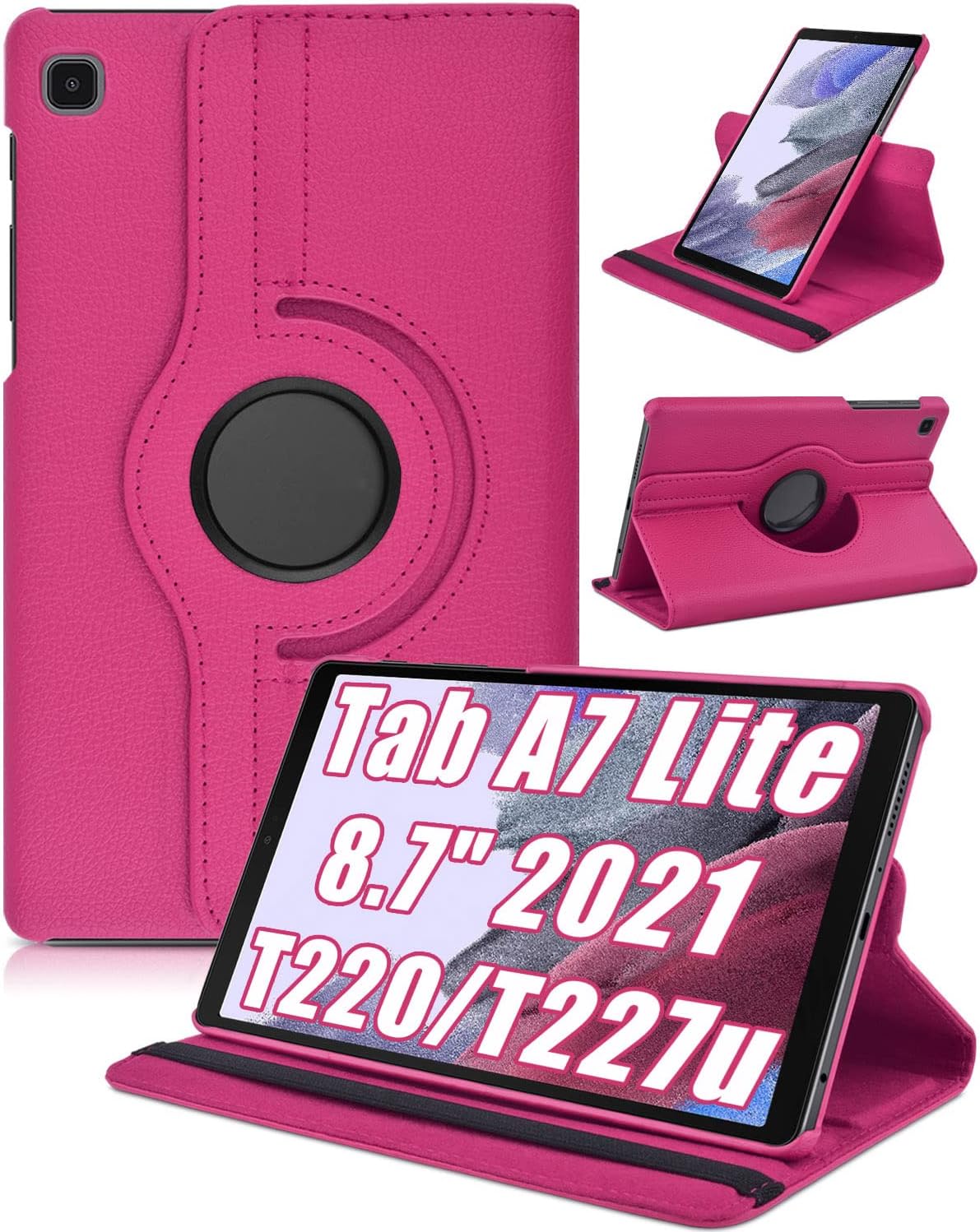 DETUOSI Rotating Case for Samsung Galaxy Tab A7 Lite 8.7" 2021 (SM-T220/ T225/ T227u), 360 Degree Swivel Multi-Angle Stand Folio Leather Book Cover + Protective Hard Back Shell + Elastic Band Closure