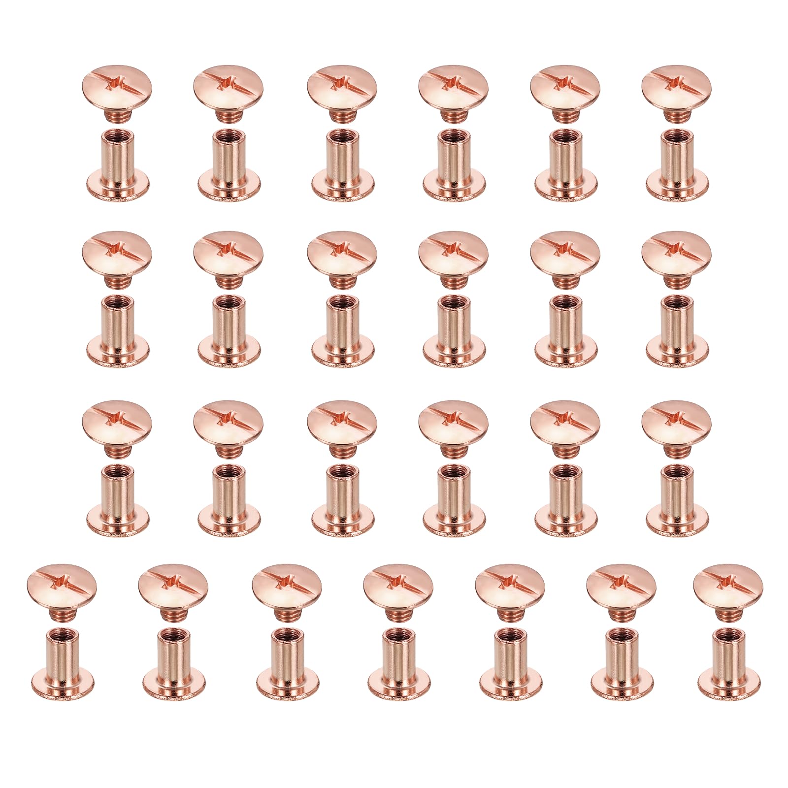 sourcing map 25set Chicago Screw M5x8mm Phillips Nail Rivet Stud Bolts Rivets Binding Post Screw for DIY Craft Leather Belt Bag Bookbinding, Rose Gold