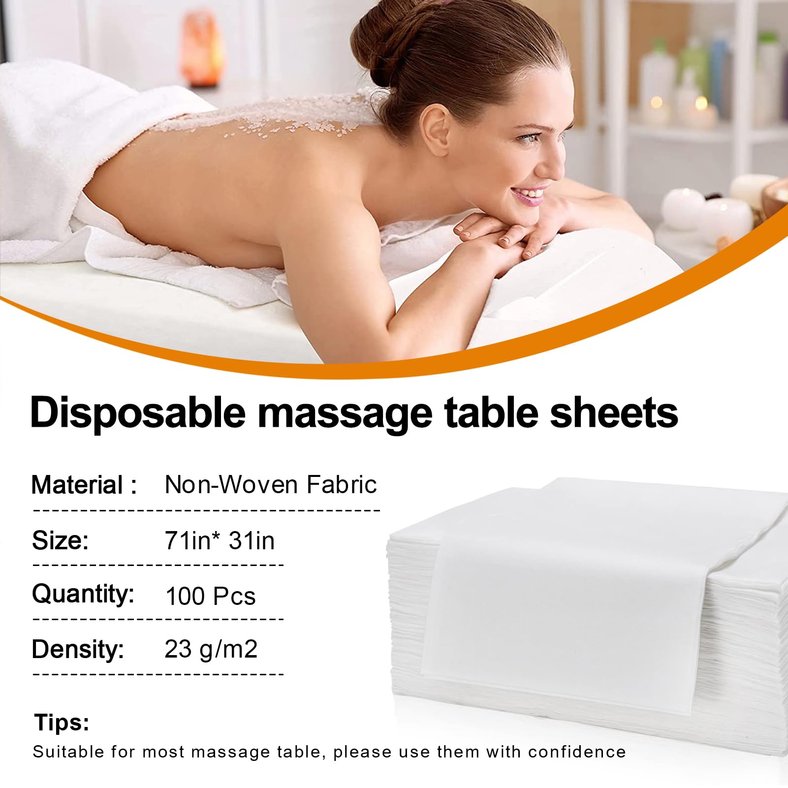 100PCS Disposable Non-Woven Massage Table Sheets, 71 x 31 Inch, White