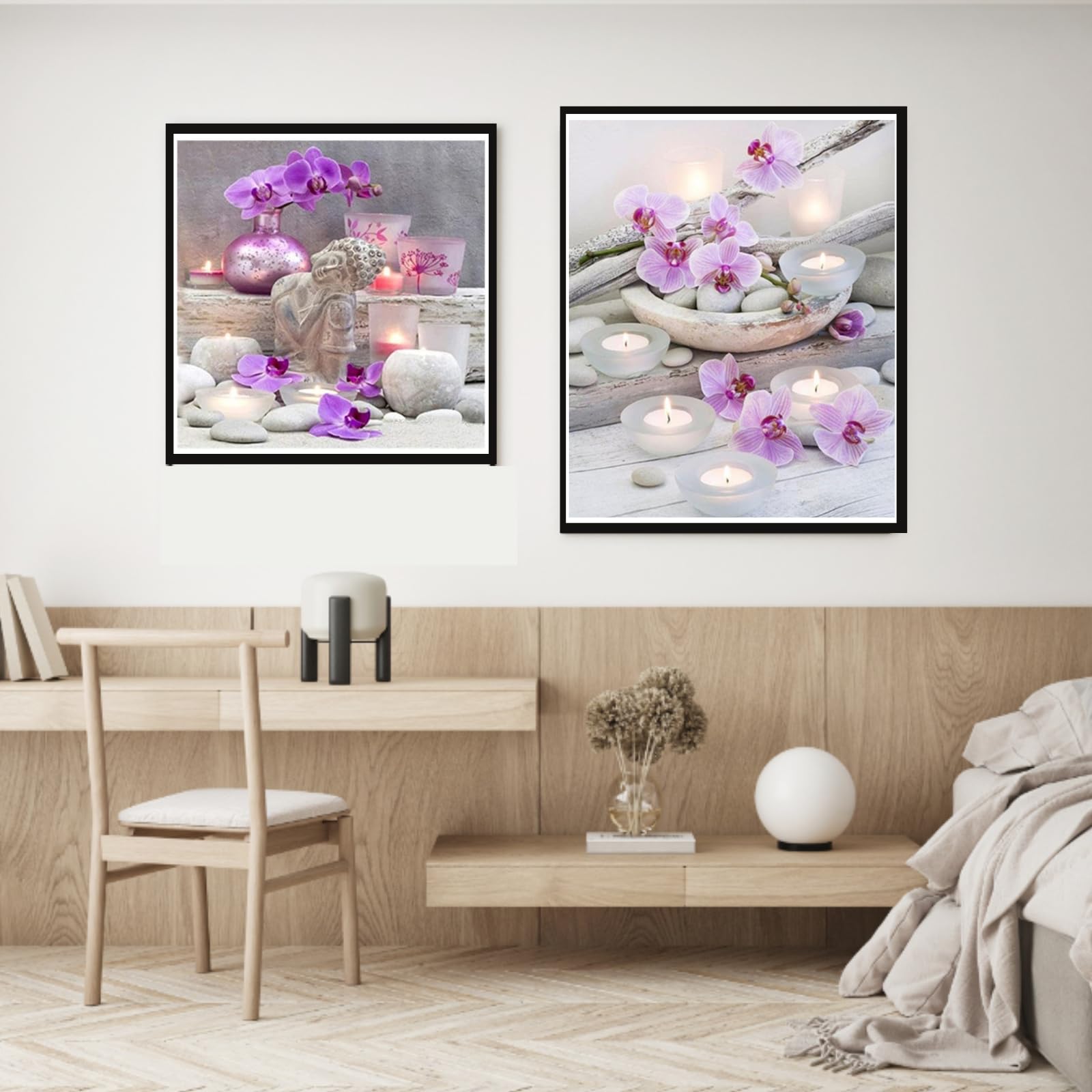 Kit Peinture Diamant 5D Orchidées Violettes – Toile Avec Strass, Art DIY Adulte – Décoration Murale Fleurs Et Bougies