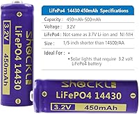 Vista 7 de Shockli 14430 - Batería solar recargable LiFePo4 de 3.2 V 450 mAh para luz solar de paisaje, más corta que AA!
