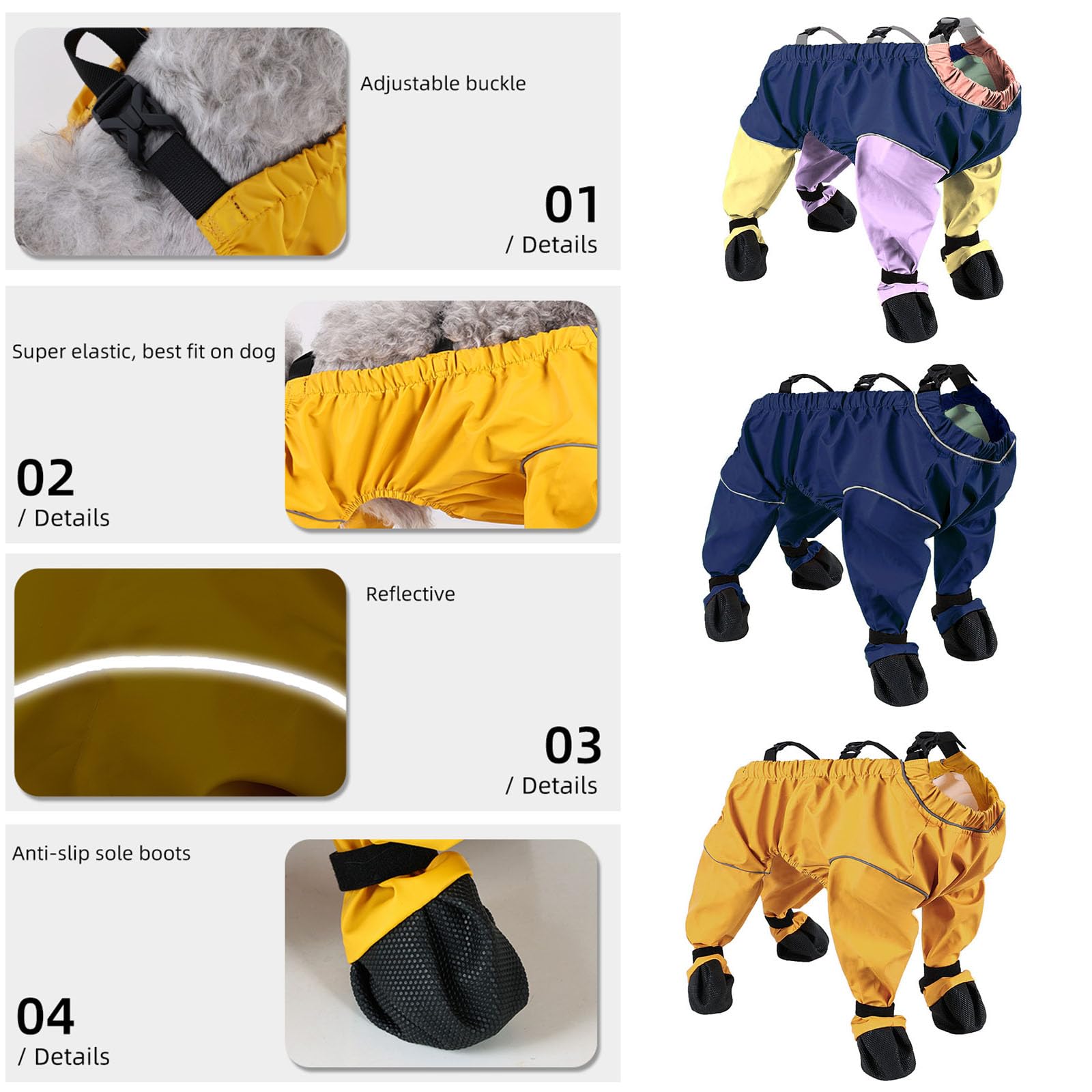 Dog Waterproof Anti Dirty Non-Slip Four Leg Pants Boots with Suspenders Reflective,Adjustable Dog Paw Abdominal Protection Cover Outdoor Walking Hiking Bootie for Small Medium Dogs_M(Yellow) - Image 4
