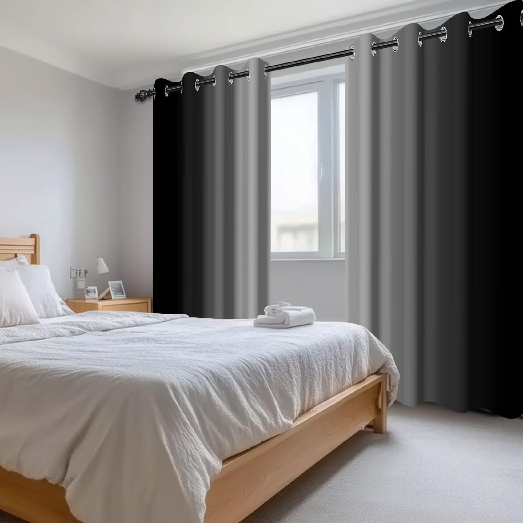 Ombre Verdunkelungsvorhänge für Wohn- und Schlafzimmer, 120 x 210 cm (B x H), moderner Abstrakter Farbverlauf, schwarz-grau, Blickdicht Vorhänge Thermovorhang Gardinen mit Ösen, 2er Set