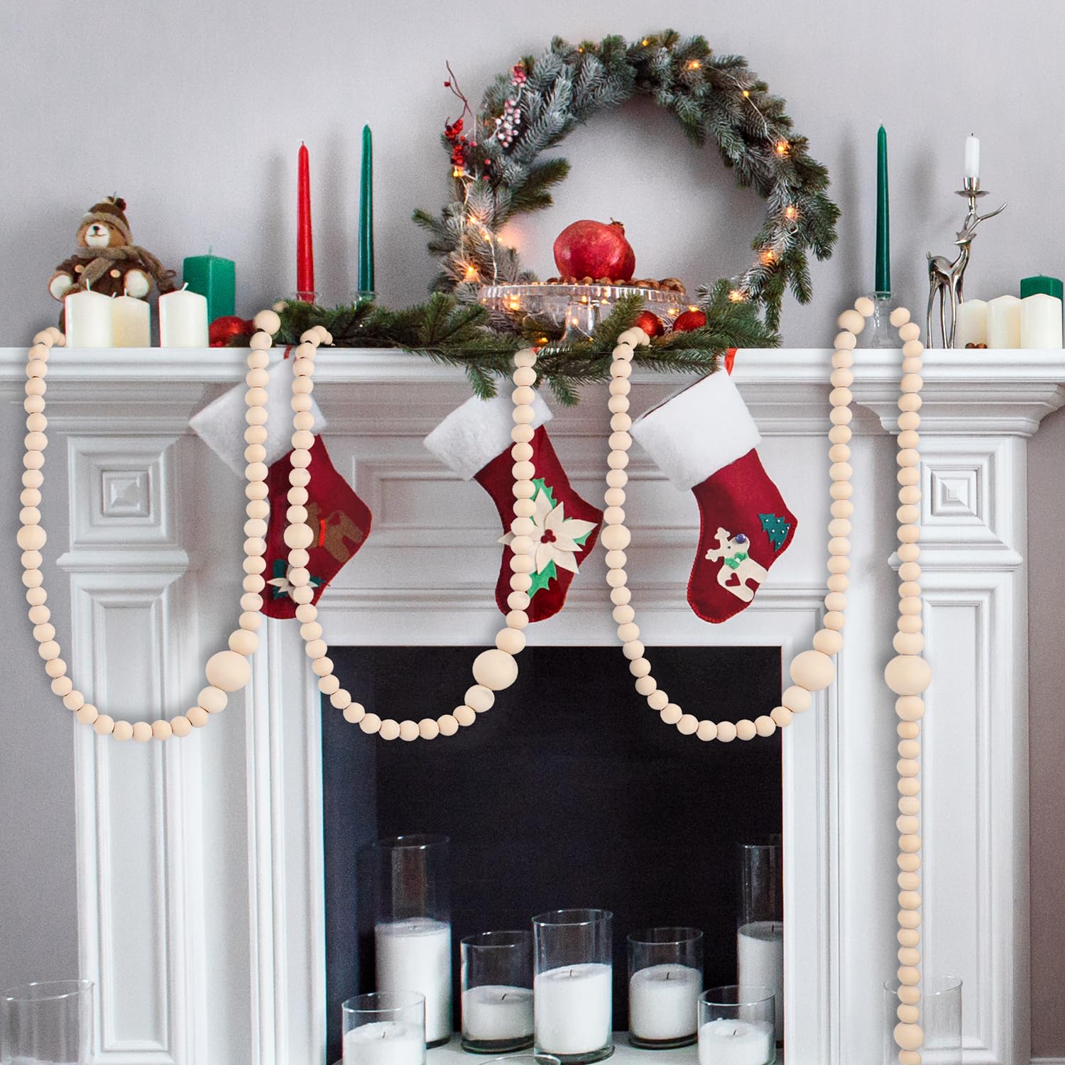 Guirlande De Perles En Bois De Noël – 3,6 M De Long, Tons Naturels – Décoration Sapin, Cheminée Ou Style Rustique Champêtre
