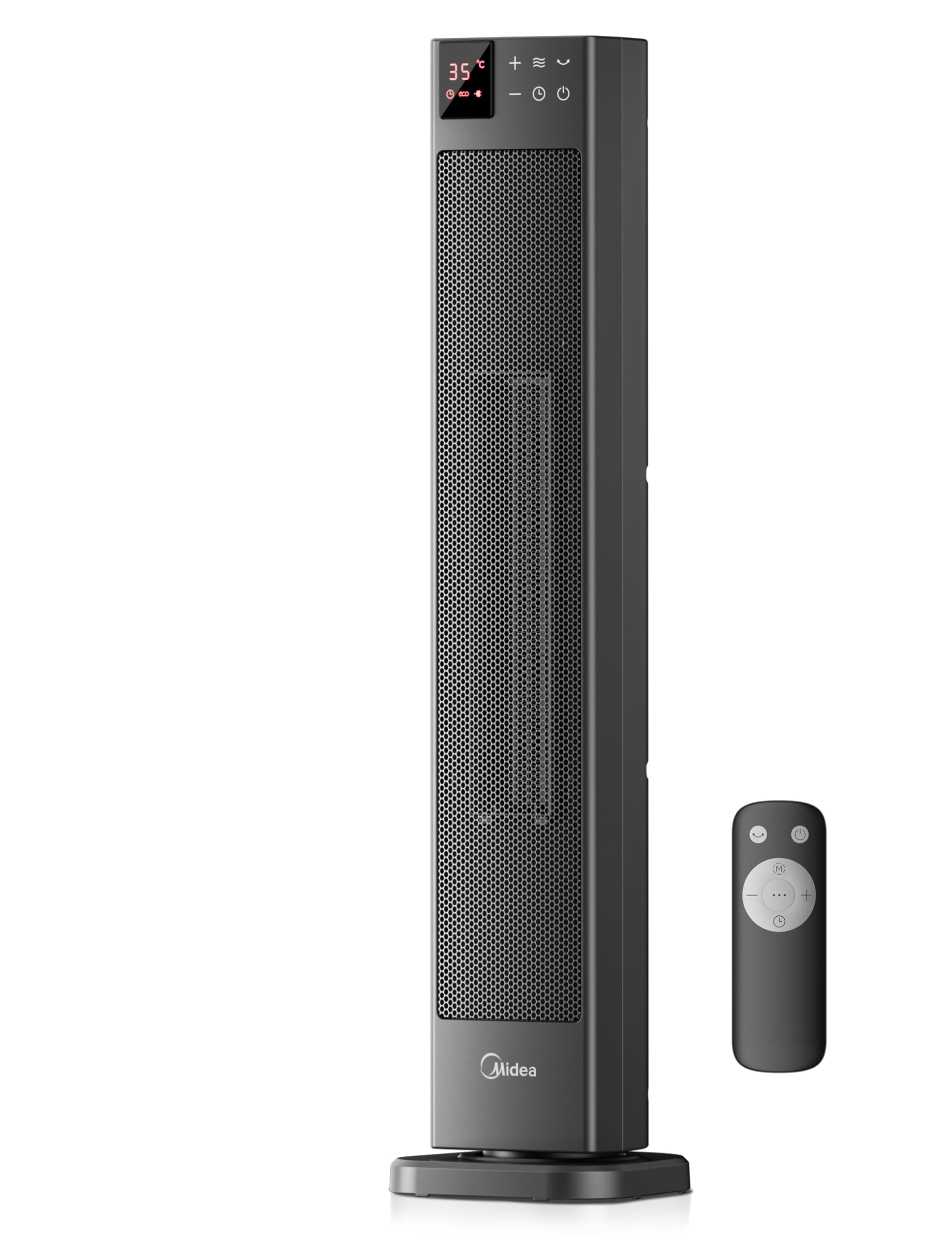 Midea Elektroheizung Keramik 2000W mit Thermostat, 3 Modi 24h-Timer, Überhitzungs- & Kippschutz, Sofortwärme für Büro Schlafzimmer,76CM,Grau