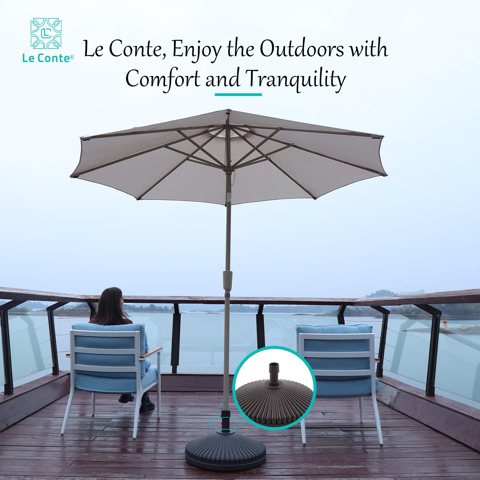 Amazon.com : LE CONTE Market Umbrella HDPE Weighted Base Patio Umbrellas Free Standing Round 80-lb Water or Sand Filled Weight Base (Dark Brown) : Patio, Lawn & Garden