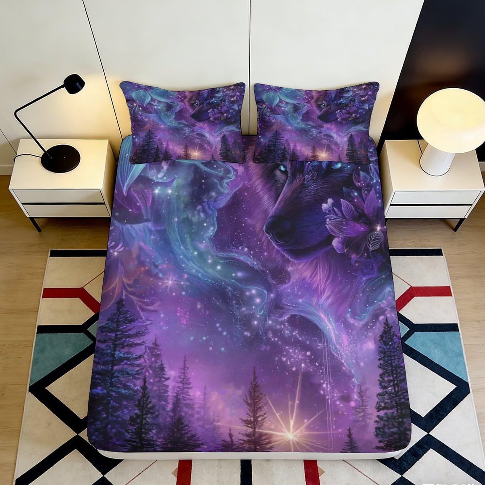 3D Printed Galaxy Theme Fitted Sheet Microfiber Deep Pocket Bedroom Adult Galaxy Mattress Fitted Cover Non-Slip Full Wrap 200x200x25cm