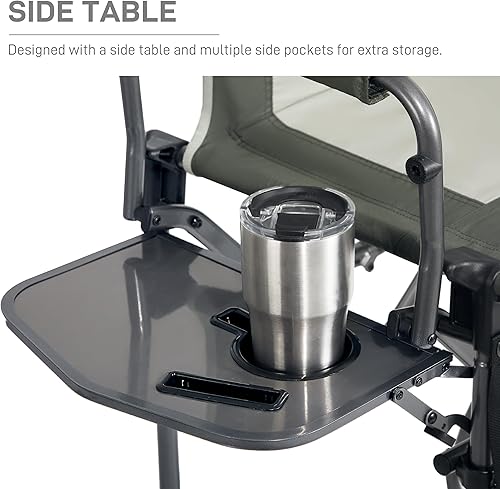 Miniatura 5 de EVER ADVANCED Silla portátil de 30.7 pulgadas de altura de asiento plegable de directores, taburete de bar plegable alto con mesa auxiliar para