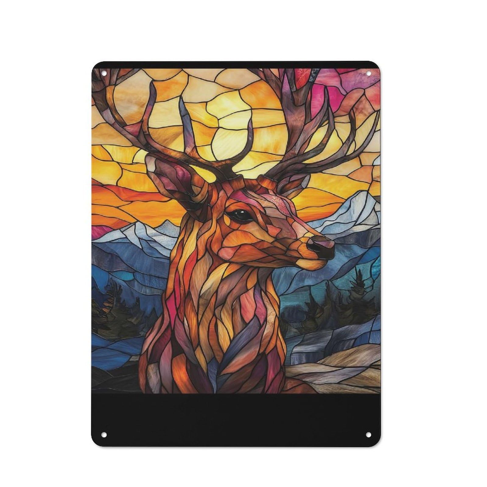 Stained Glass Deer Metal Wall Sign 40x30cm, Rustic Classic Pub Decor for Cafe, Pub, Workshop Or Home Bar