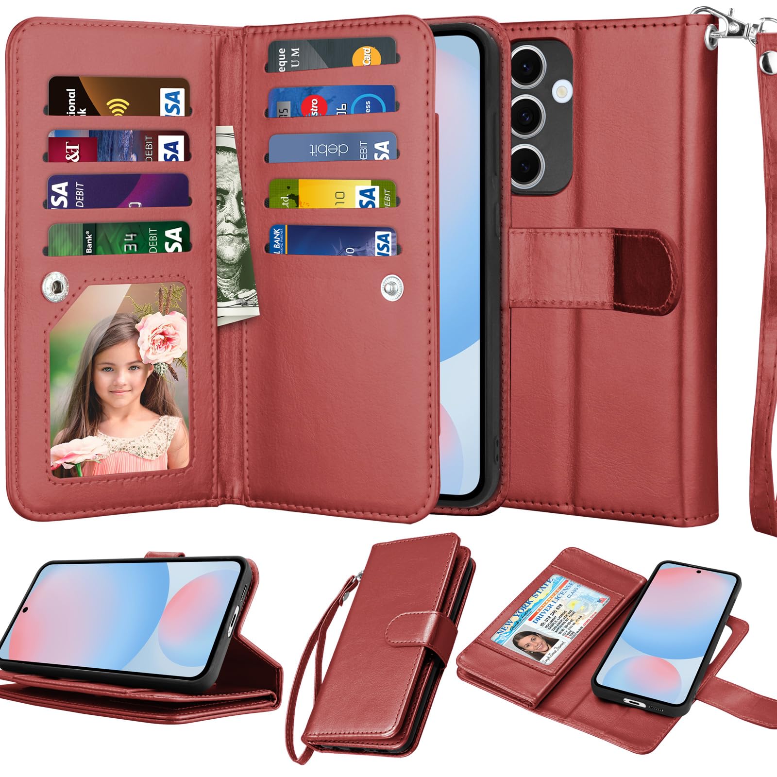 Njjex Wallet Case for Samsung Galaxy S24 FE 5G, for Samsung S24 FE 5G Case, [9 Card Slots] PU Leather ID Credit Card Holder Folio Flip [Detachable]