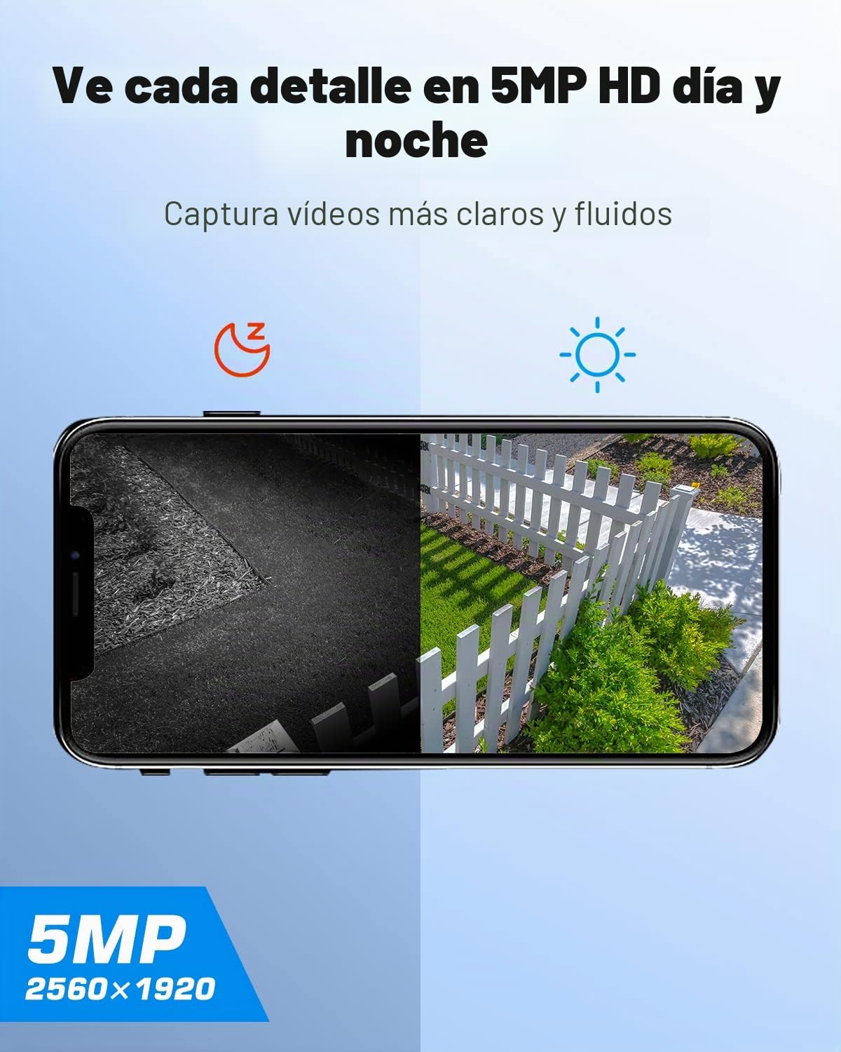 ANRAN 5MP Camara Vigilancia WiFi Exterior Solar, 360° Cámara con Bateria | PIR Humana Detección, 4 Lumières Blanches, Alarma de Luz y Sonido, WiFi 2.4 GHz, Voz de Dos Vías Compatible Alexa