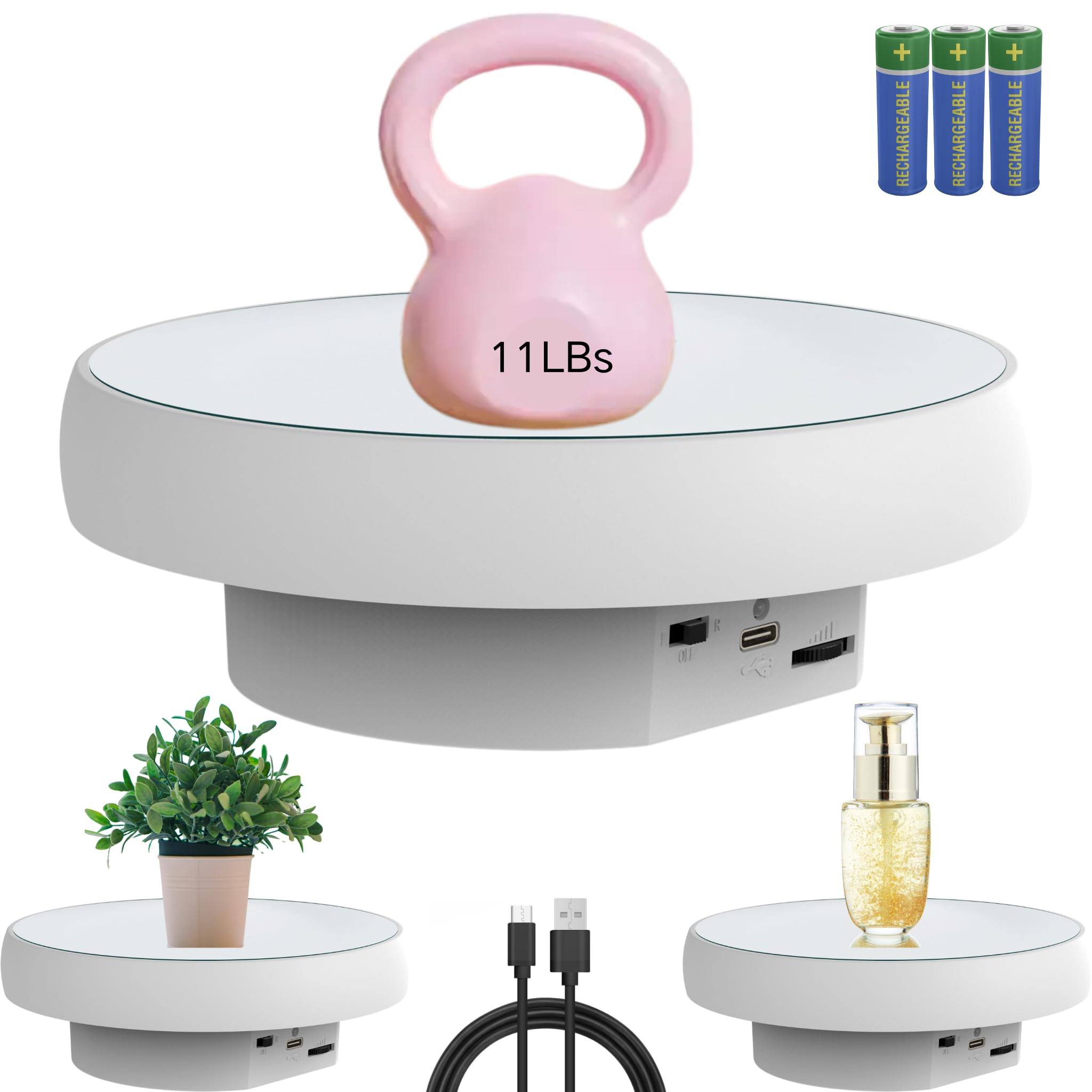 Photo 1 of JAYEGT Motorized Rotating Display Stand, 6.3inch /11Lbs Load ,Mirror Cover ?360 Degree Electric Rotating Turntable ,Cup Display Turner Stand,Photography Products, Jewelry ,Tumbler-White