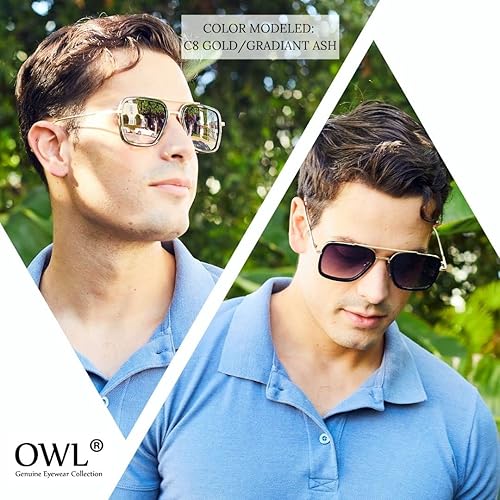 Miniatura 6 de OWL Tony Stark - Gafas de sol cuadradas estilo aviador, montura metálica, estilo Iron Man, gafas vintage para hombre