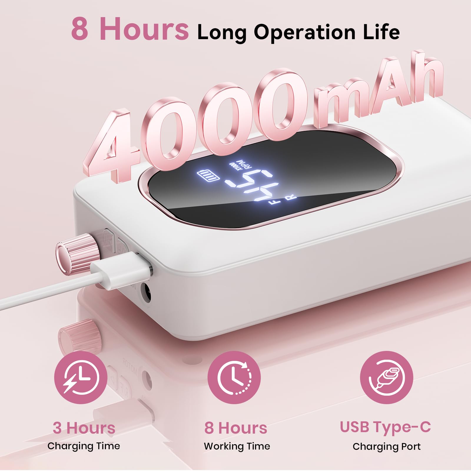 Hoxida Taladro de uñas profesional 45000 RPM, lima eléctrica de uñas con