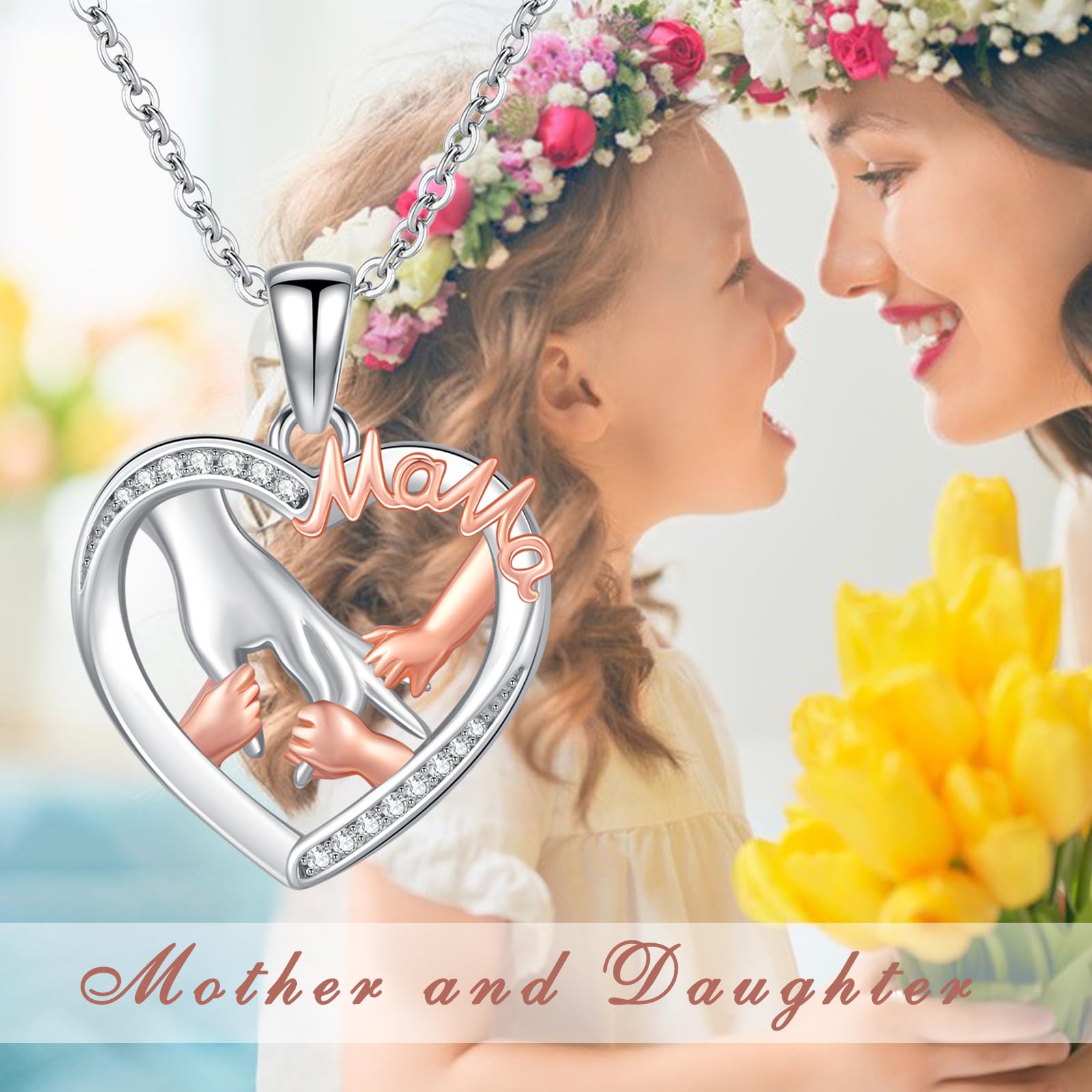 Mutter und Tochter Kette 925 Sterling Silber Mama Halskette Mom und Kind Liebe Herz Anhänger Anhänger Halskette Schmuck Geschenke für Mama