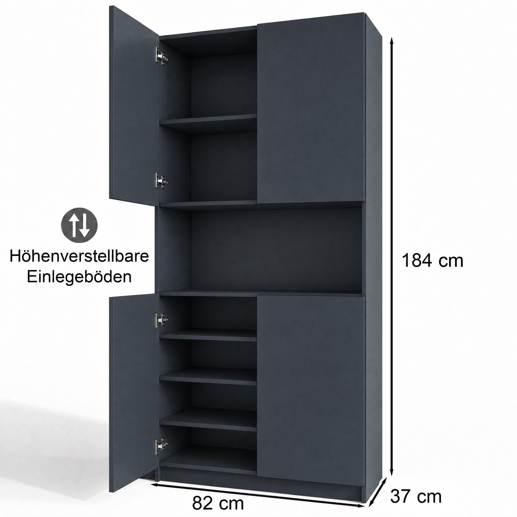 Schuhschrank Elona M2, Anthrazit matt (82 x 184 x 37 cm)