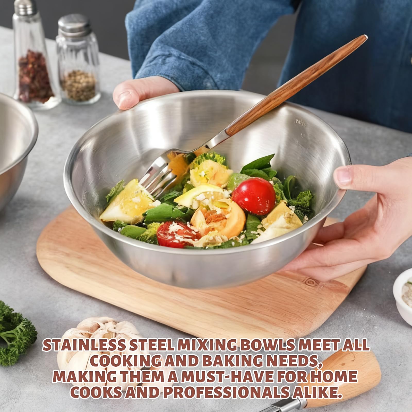 6 Pezzi Ciotole Acciaio Inox Cucina Ø 17cm Ciotola Insalata, Mixing Bowl Set per Ciotola di Cereali, Salse, Snack, Mescolare - Lavabili in Lavastoviglie