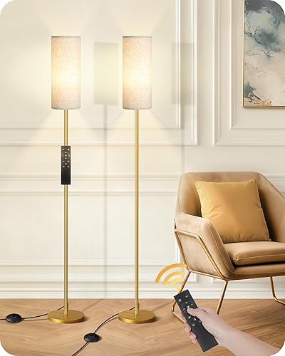 Miniatura 1 de Juego de 2 lámparas de pie regulables para sala de estar con 2 controles remotos e interruptor de pie, moderna lámpara de pie alta, lámpara de