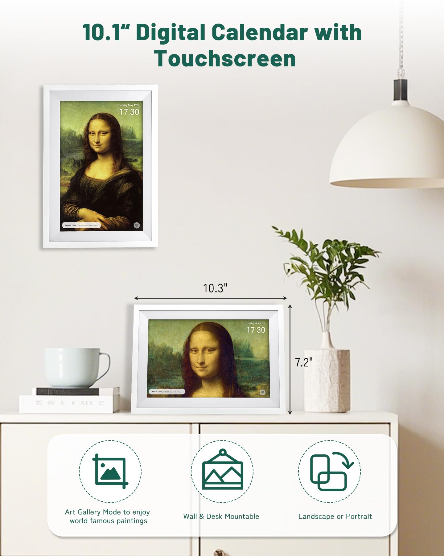 Calendario digitale da parete con touchscreen, calendario intelligente da 10 pollici, calendario elettronico per la famiglia, calendario digitale WiFi per la famiglia, grafico delle faccende