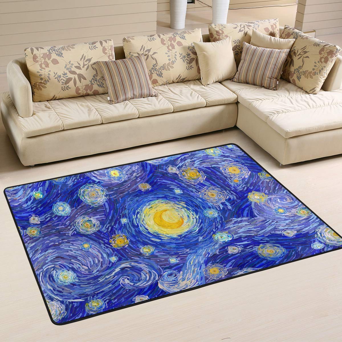 HappyCatLarge Area Rug Starry Sky Sunflower Oil Painting Decorative Floor Mat Play Mat Soft Children Crawl Mat for Playroom Classroom 72 x 48 in 5020606