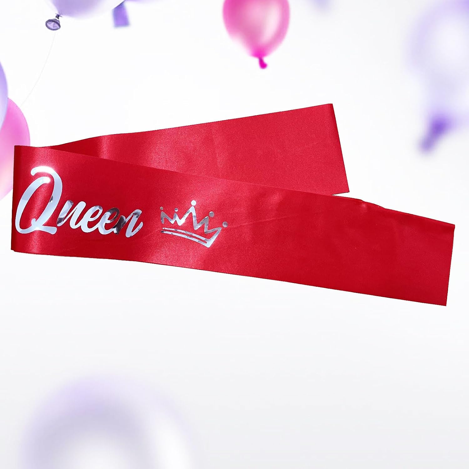 Birthday Queen Sash Silver Foil Letter Red for Women 21st 30th 40th 50th 60th 70th 80th 90th Gifts Fun Party Favors Decorations