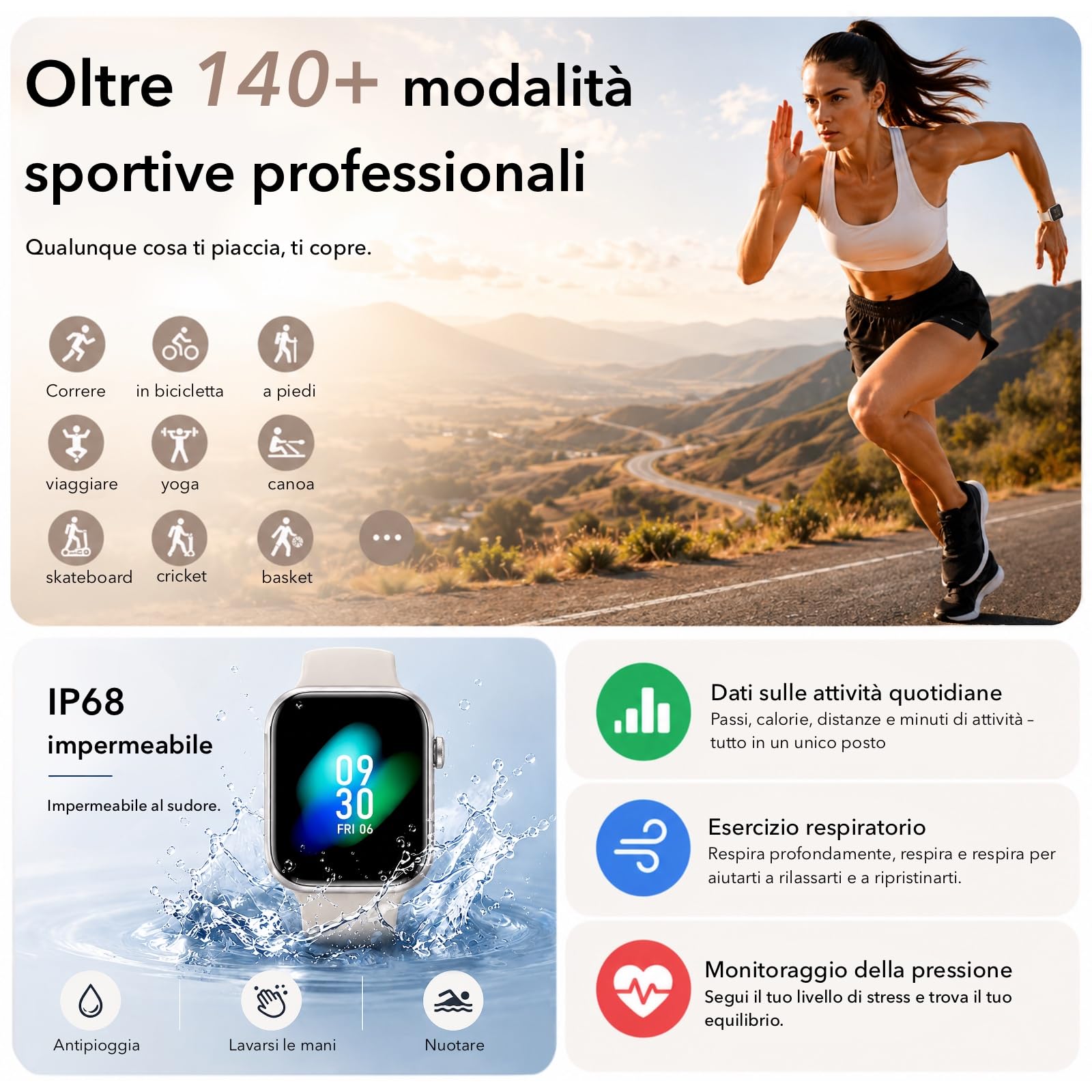 Smartwatch Uomo Donna, 1.85" Orologio Fitness con Chiamate Bluetooth e Notifiche, 140+ Modi Sportivi con Contapassi, SpO2, Cardiofrequenzimetro da Polso, Sonno, IP68 per Android iOS