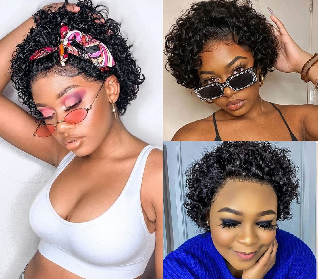 Short Curly Lace Wig Pixie Wigs For Black Women Human Hair 150% Density Pixie Cut Lace Front Wigs Human Hair 13x1 Short Curly Lace Front Wigs HD Glueless Pre Plucked Short Lace Front Pixie Cut Wig