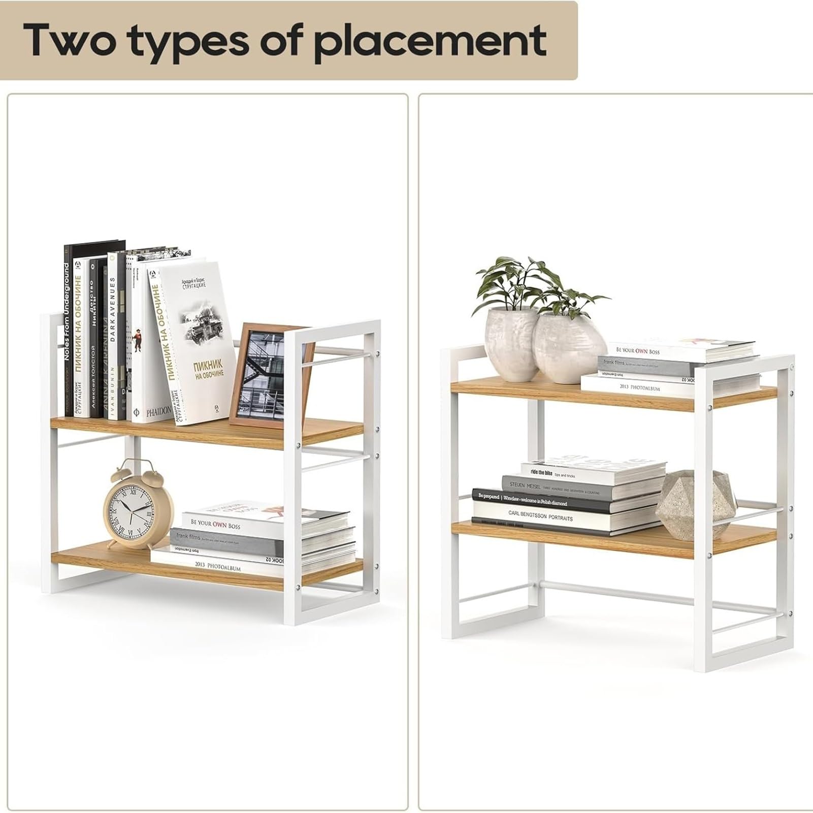 Libreria Multiuso Da Appoggio, Libreria Industriale A 2 Ripiani Per Piccoli Spazi, Libreria Stretta, Organizer Portaoggetti, Facile Da Montare(Black)