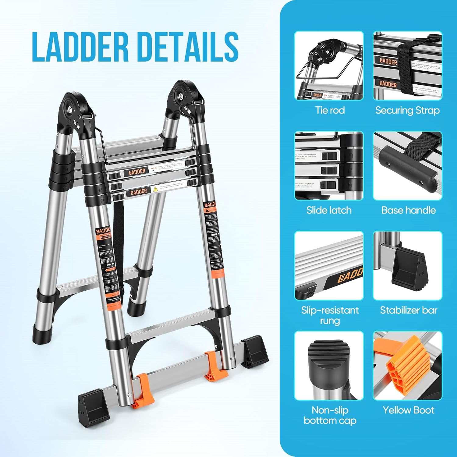 Telescoping Ladder 12.5 FT A Frame, Extension Ladder with Balance Bar Heavy Duty 330 lbs Max Capacity for RV or Outdoor Work