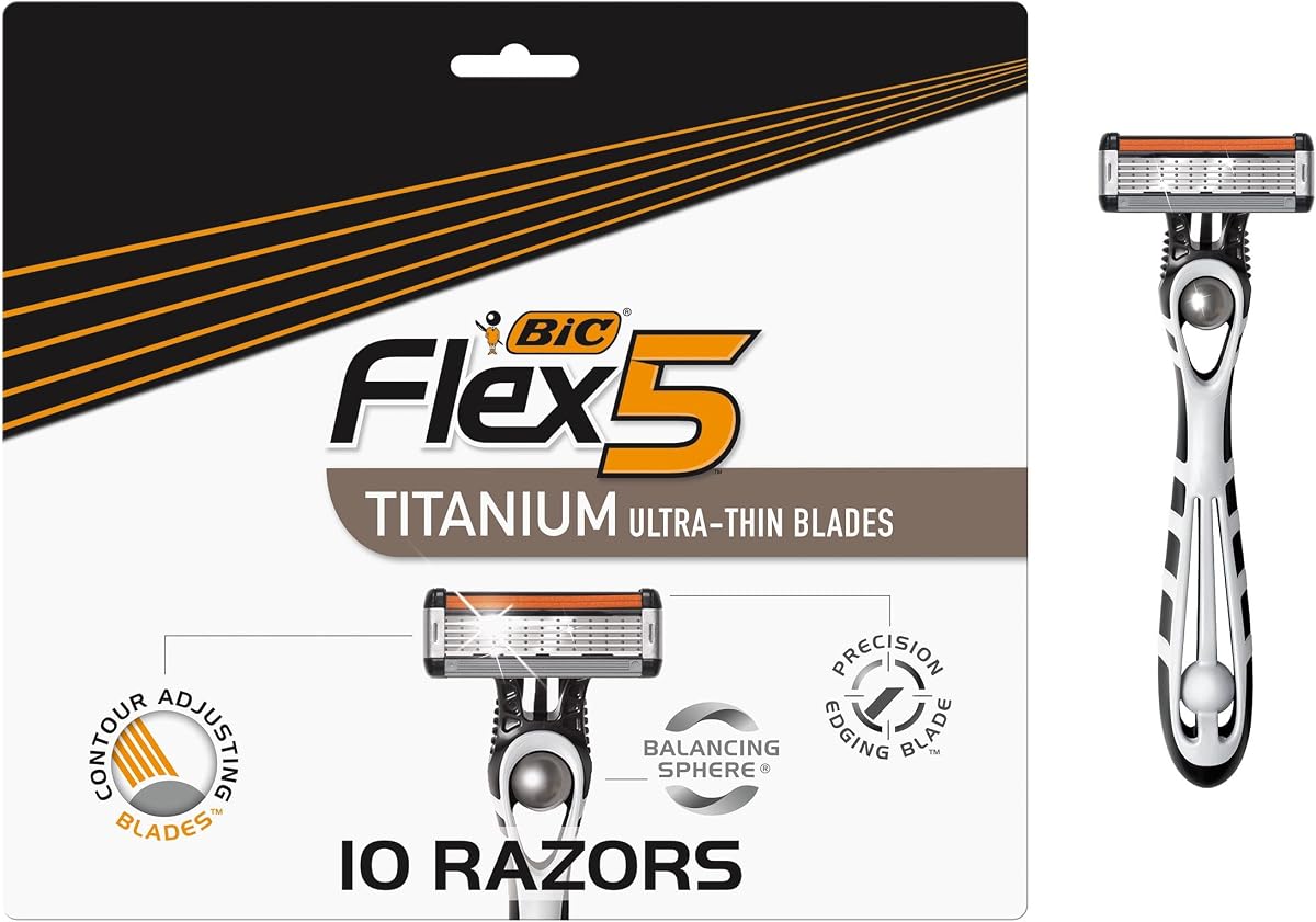 BIC Flex 5 Maquinillas de afeitar desechables de 5 hojas para hombre, cabezal pivotante, paquete de 10