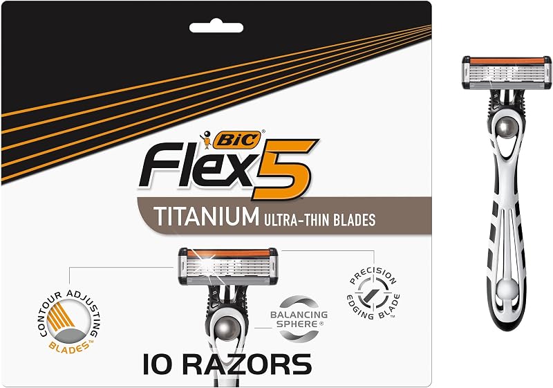 BIC Flex 5 Maquinillas de afeitar desechables de 5 hojas para hombre, cabezal pivotante, paquete de 10