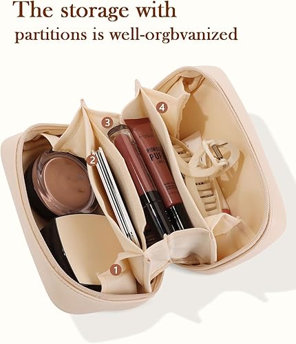 Miniatura 5 de Pocmimut Bolsa de maquillaje de piel sintética, bolsa de maquillaje de viaje, bolsa de maquillaje plana abierta para bolso, bolsa de maquillaje para