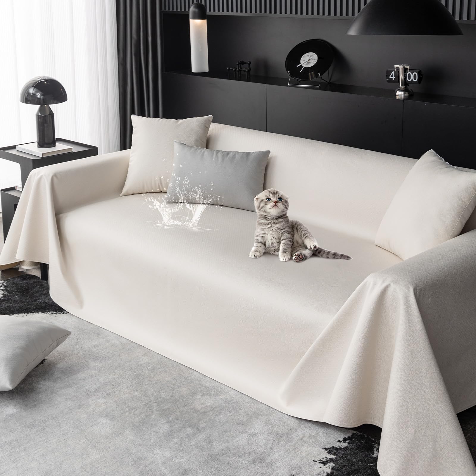 100% Waterproof Sofa Covers 81"x102" Extra Wide Non-Slip Washable Couch Cover for 3-4 Cushion Sectional Couch Faux Leather Leakproof Sofa Slipcover