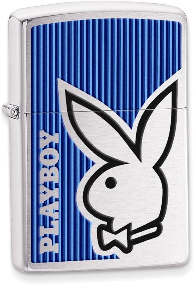 Zippo Playboy Bunny Blue Brushed Chrome Lighter