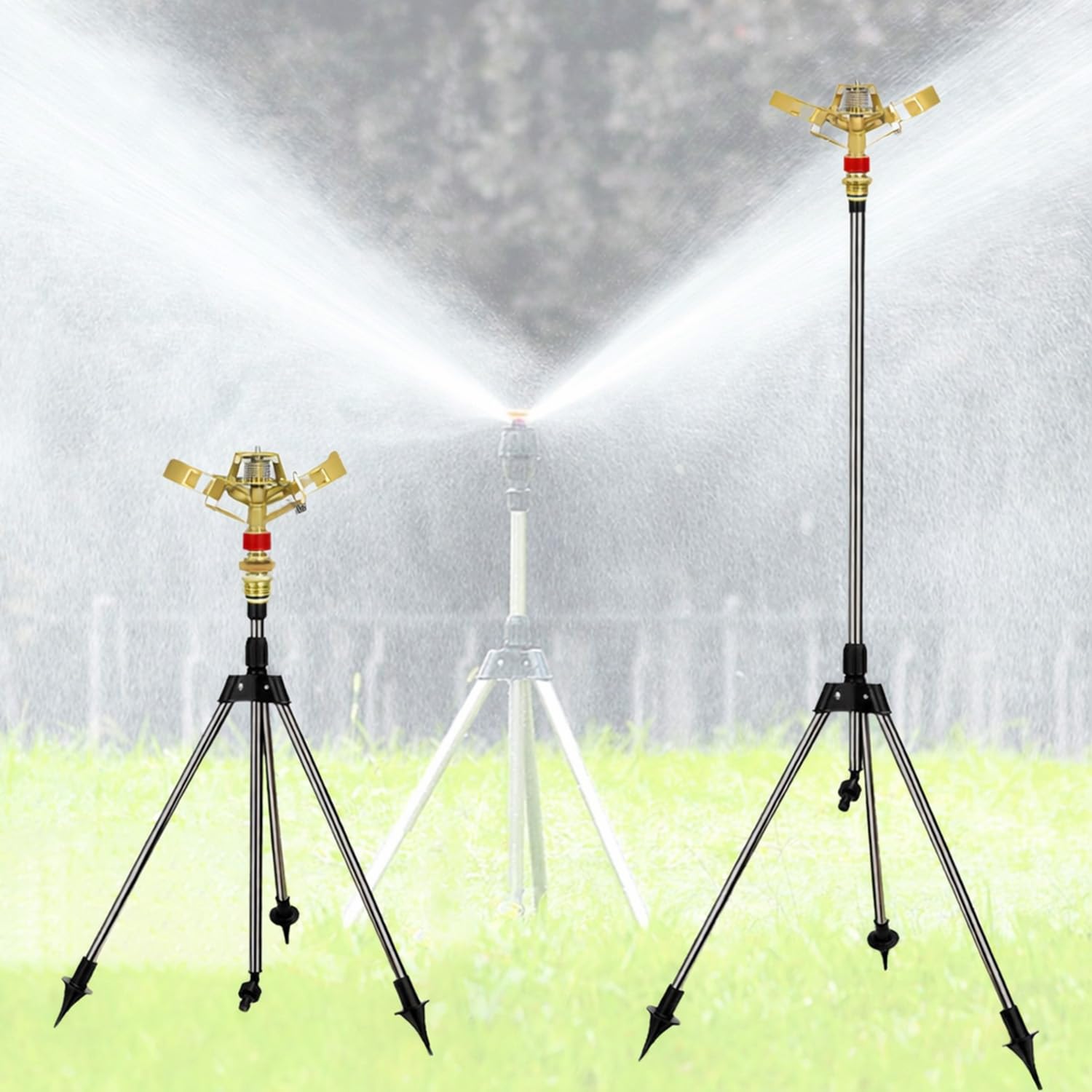 Aspersor riego por Pulso,Accesorio para Sistema de riego,Giratorio trípode aspersor,360 °rotación,rociadores de jardín con Conectores de Manguera rápidos para jardín,céspedes (B002)