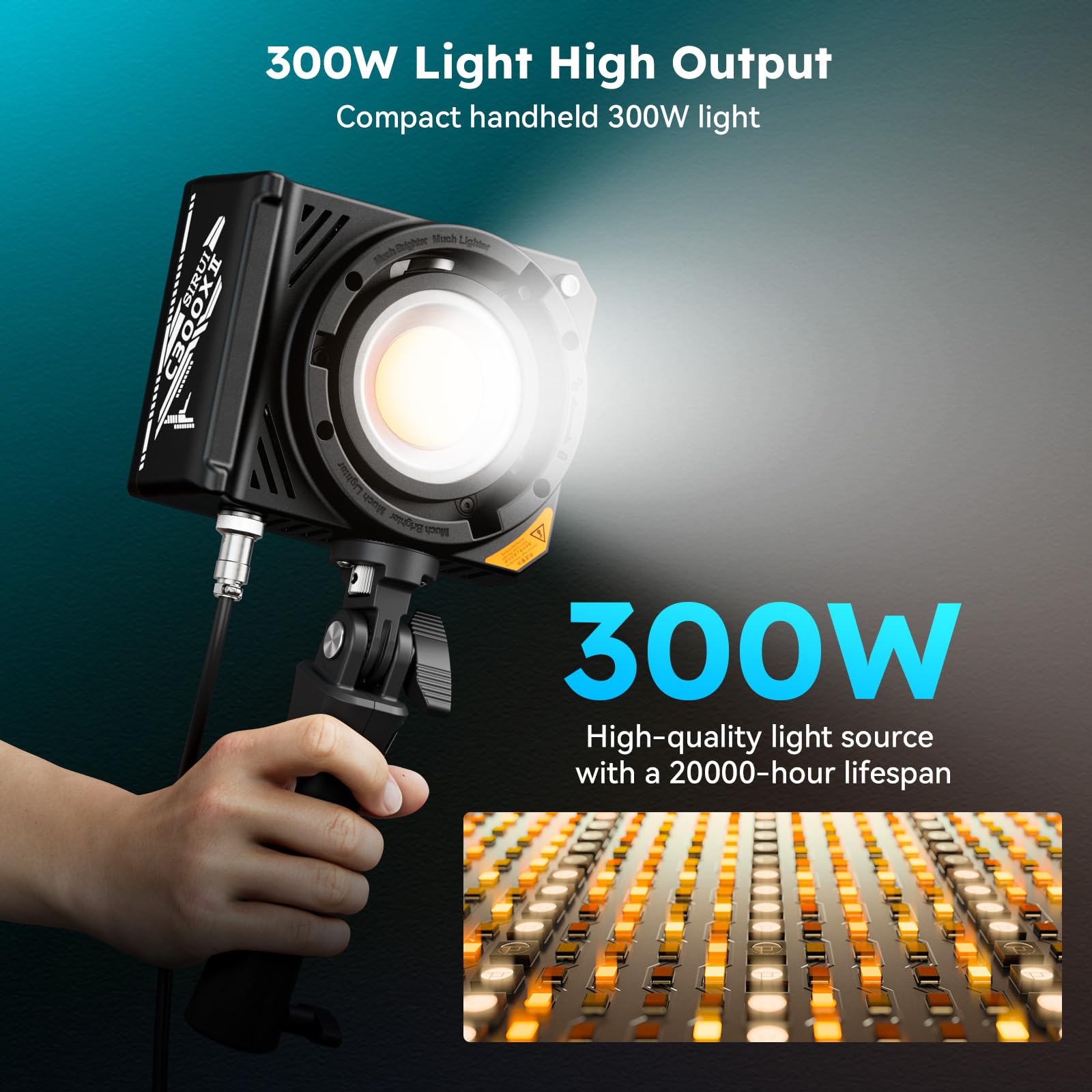 SIRUI C300X II 300 W LED światło video przenośne oświetlenie, 966 g, bardzo lekkie, żywotność 20 000 h, wysokiej jakości lampa wideo z CRI/TLCI > 95, 3 opcje zasilania, sterowanie za pomocą aplikacji