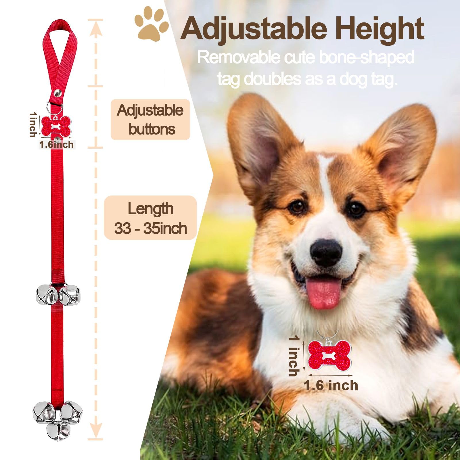 KEXIAVA 2 Pcs Dog Bells Toilet Training Dog Doorbell Dog Training Bell for Puppy Potty Adjustable Strap Dog Door Bell and Communication Device Dog Bell Cat Puppy Interactive Bell (Red) - Image 2