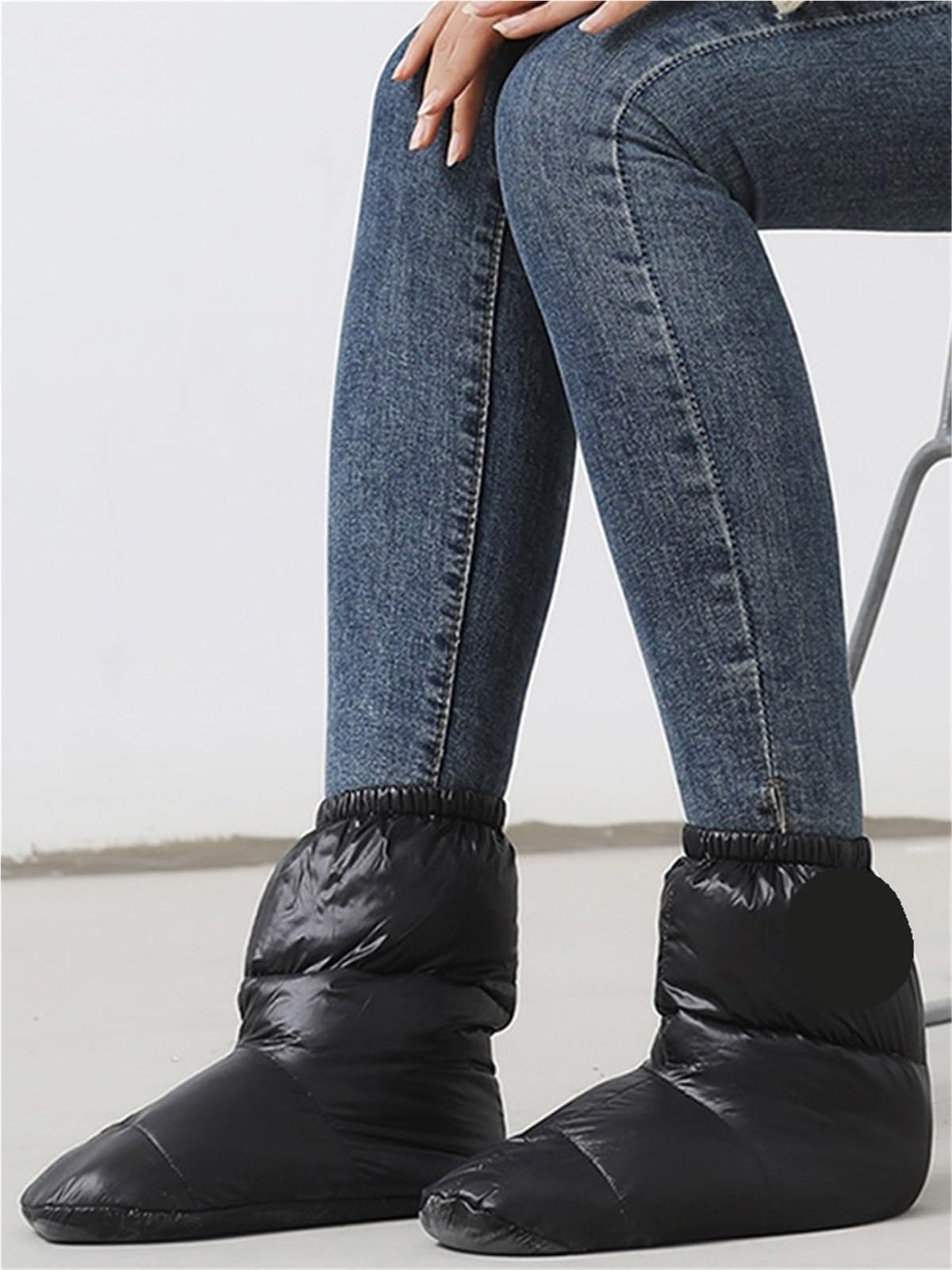 Daunenstiefel, warme Innen-Daunenhausschuhe, Fußwärmer, Damen und Herren, Nylon, for Aufwärmen, Bootie, Slipper, wasserdichte Stiefel for Camping für Damen und Herren