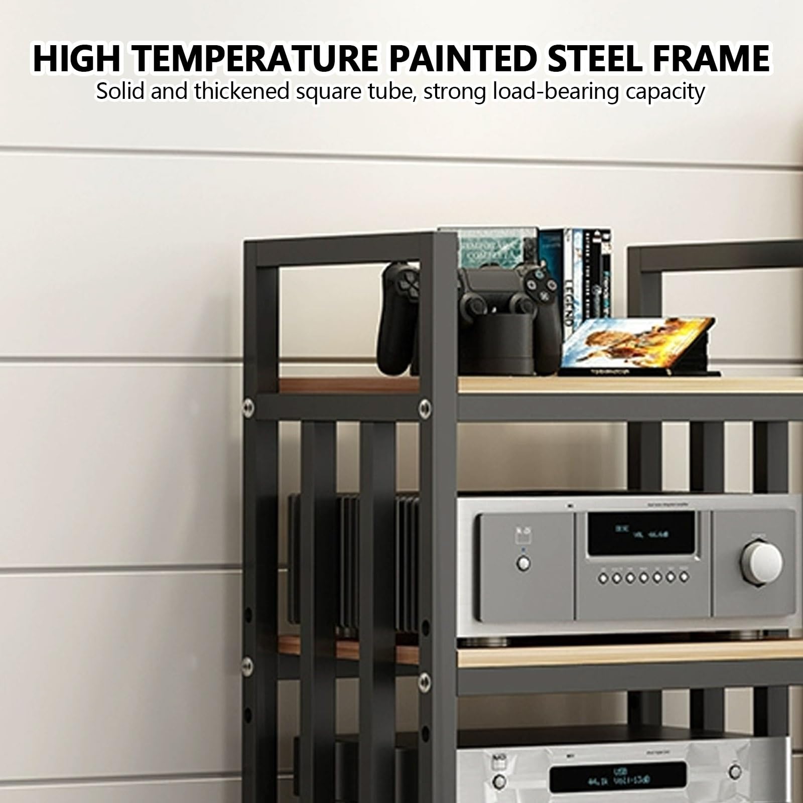 Supporto multi-strato per console multimediale per camera da letto, elegante giradischi e armadietto stereo per dischi in vinile e CD/DVD nizer per centro di intrattenimento.