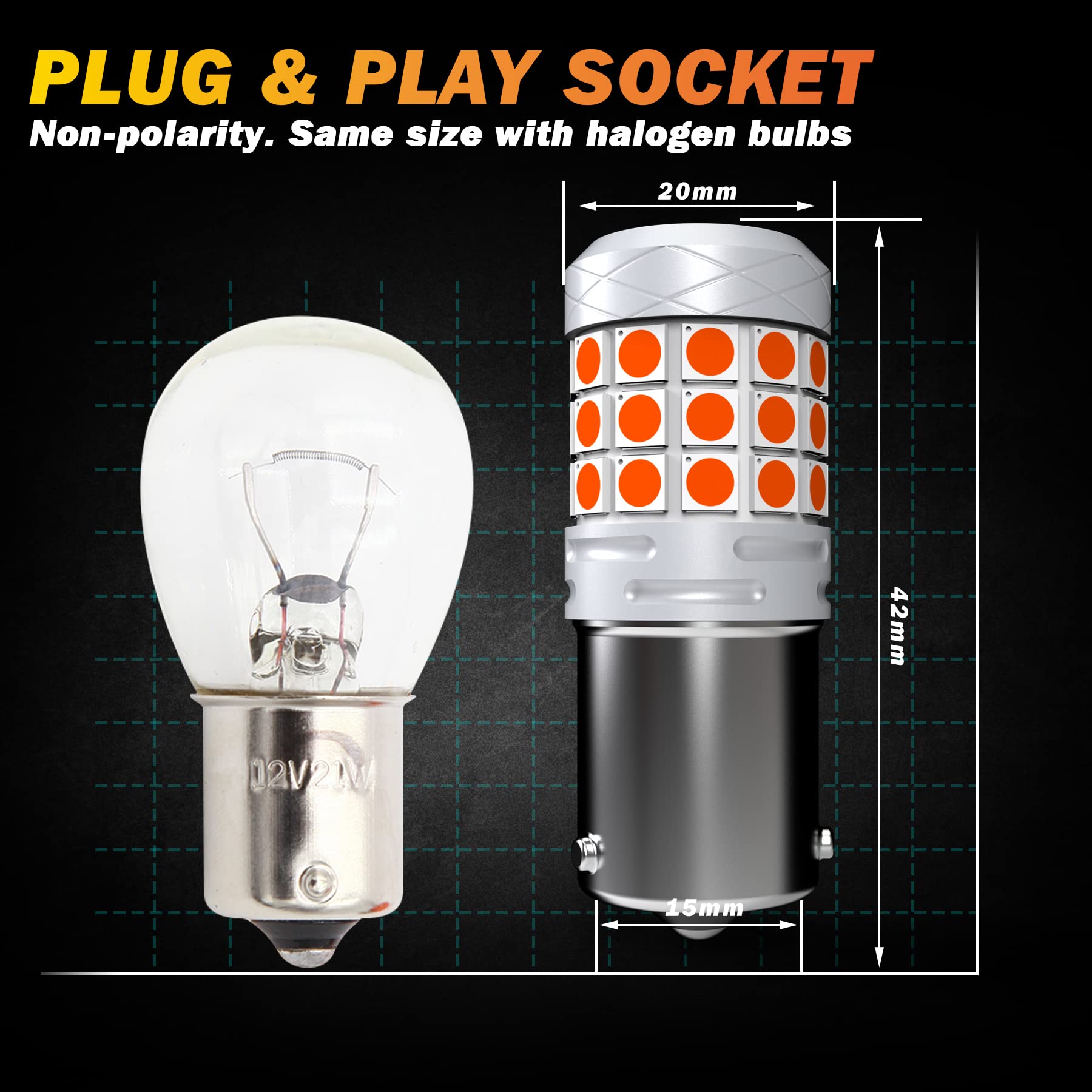 BAU15S 581 PY21W Bombilla de coche roja, superbrillante 40W 2000LM 12V-24V RY10W 581 PY21W Bombilla LED Canbus libre de errores para luz trasera de freno de marcha atrás, 2PCS