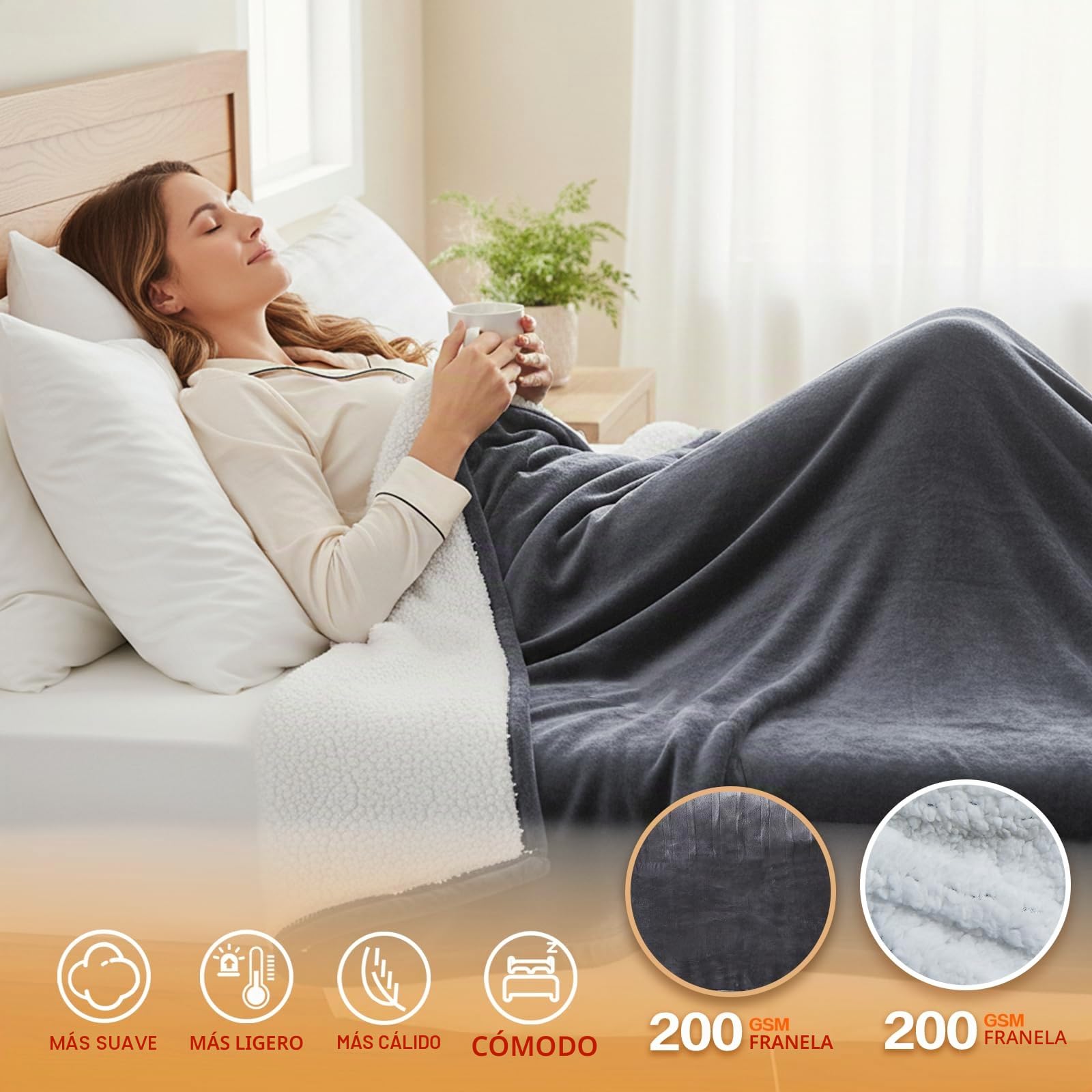 Manta eléctrica con apagado automático, 130 x 180 cm, 10 niveles de calor y temporizador de 8 horas, protección contra sobrecalentamiento, lavable a máquina, manta térmica de franela