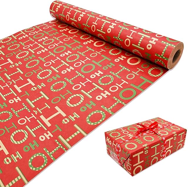 DOJoykey 43cm x 15M Christmas Gift Wrapping Paper, Roll Package Kraft Gift Wrapping Paper 100% Recyclable Festive Design Paper for Christmas Gift Wrapping
