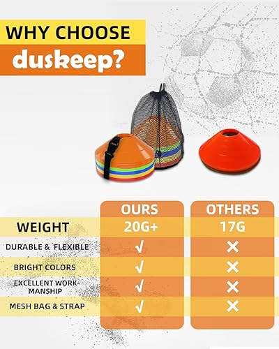 Miniatura 3 de duskeep - Paquete de 3050100 conos de fútbol, conos de disco para entrenamiento deportivo con bolsa de malla, conos deportivos para entrenamiento y
